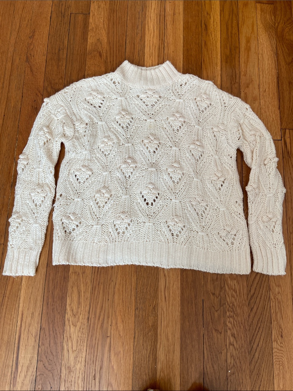 Sezane White Cable Knit Mock Neck Sweater